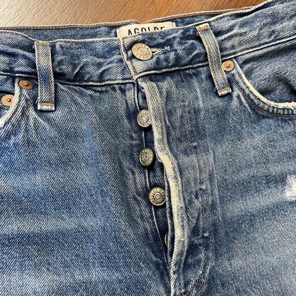AGOLDE Revolve High Rise Crop Straight Jeans Button Fly Distressed Casual Sz 24 - Picture 2 of 8